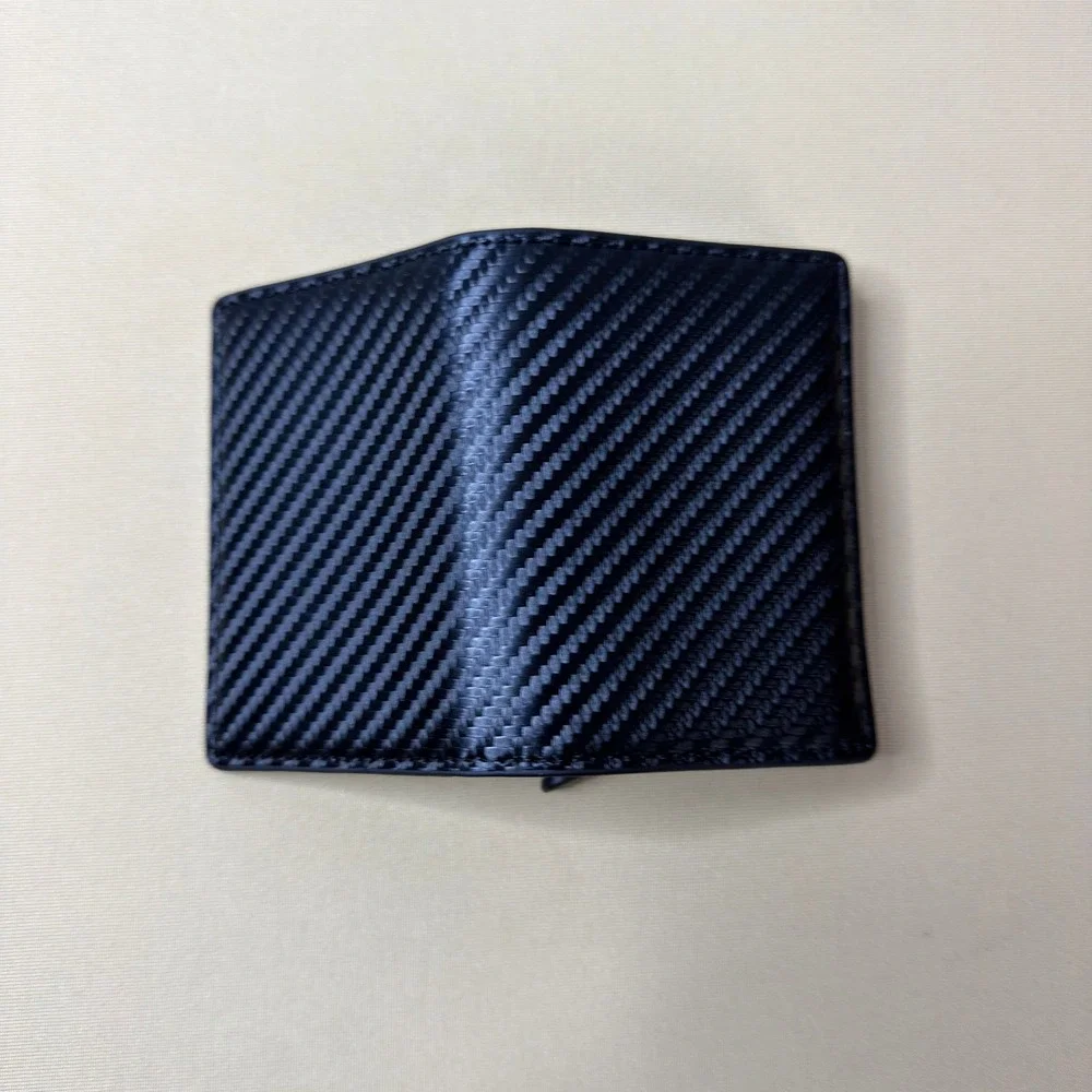NEW Gentlemen Shop Carbon Fiber Leather Trifold Wallet RFID Pop Up Card Holder‎